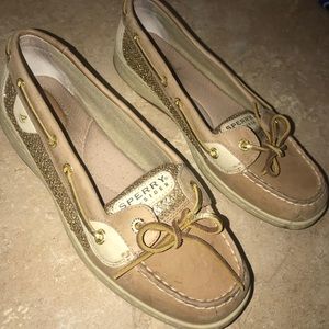 Sperry boat shoes gold and tan/nude. Used.